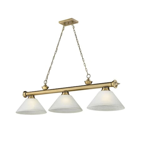 Cordon 3 Light Billiard, Rubbed Brass & White Linen